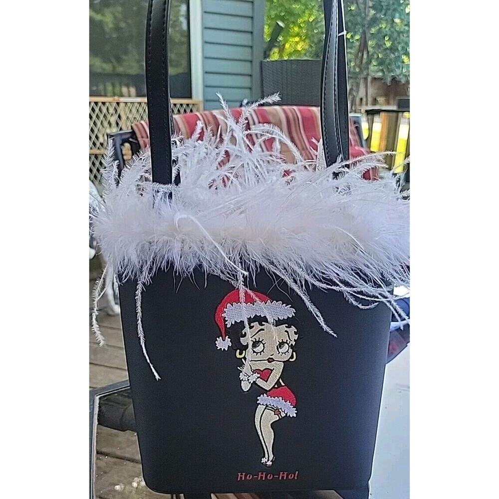 BETTY BOOP Christmas Black And White Feather Purse